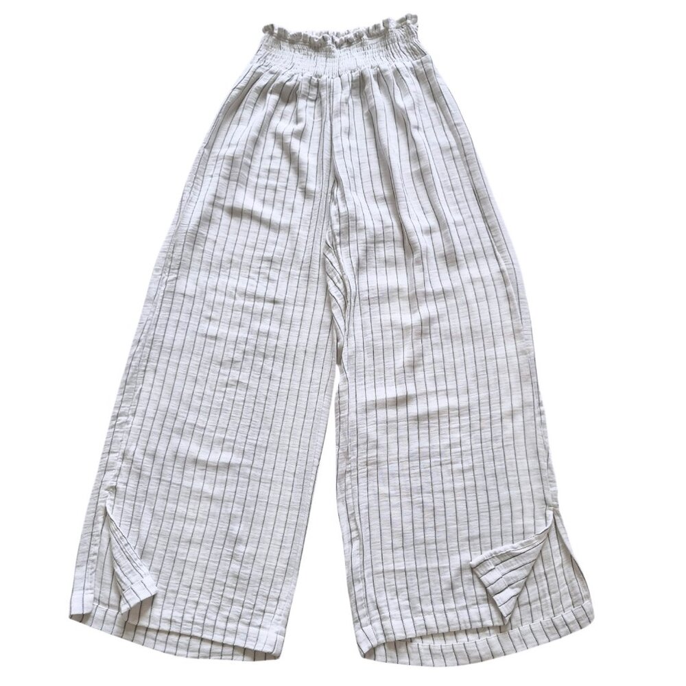 HEROES & DREAMERS Smocked Waist Wide Leg Cotton Blend Striped Pants Size L - Picture 2 of 12